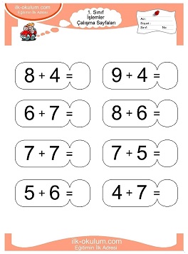 Çocuklar İçin toplam işlemi yaprak testleri 